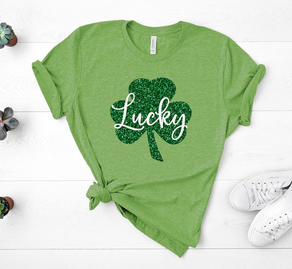 Lucky Shirt,Adult St. Patricks Day Shirt,Womens Irish Shirt,Glitter Shamrock Tee,St Patty's Day T-Shirt,St. Pattys Day Shirt