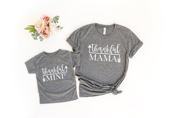 Mommy and Me Shirts, Thankful Mama Thankful Mini Tees, Mama Baby Matching, Unisex Mother Child Set, Mom Kid Top, Momma Daughter Outfit