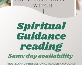 May include: A promotional image for spiritual guidance readings. The text includes "The Westcountry Witch," "Spiritual Guidance reading," and "Same day availability." The image also states "Trusted and professional reader and coach 20+ years experience."