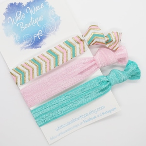 Chevron hair ties, pink hairband, blue ponytail holder, adult hair ties, knotted hairband, FOE hair ties, elastic bracelet, gold hair tie