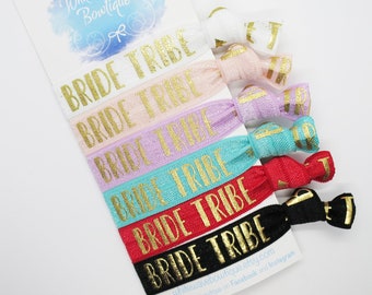 Bride tribe hair ties, Hen party, wedding present, Bridesmaid hair band, ribbon elastic, stretchy bracelet, wedding favours, adult hair ties