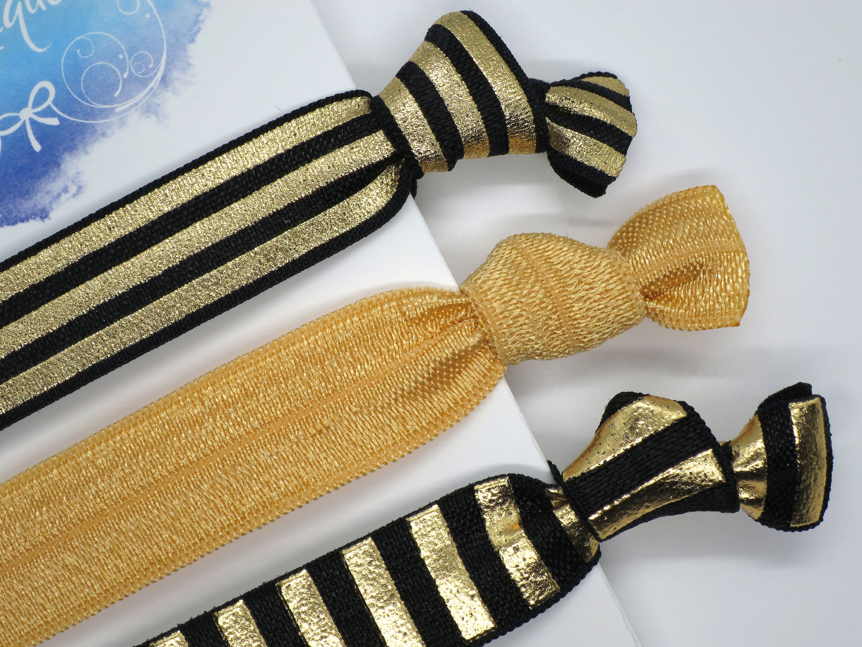 Gold Hair Ties, Striped Hair Bands, Black Hair Ties  display picture 1