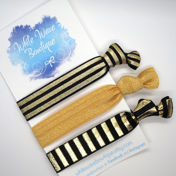 Gold Hair Ties, Striped Hair Bands, Black Hair Ties  display picture 2