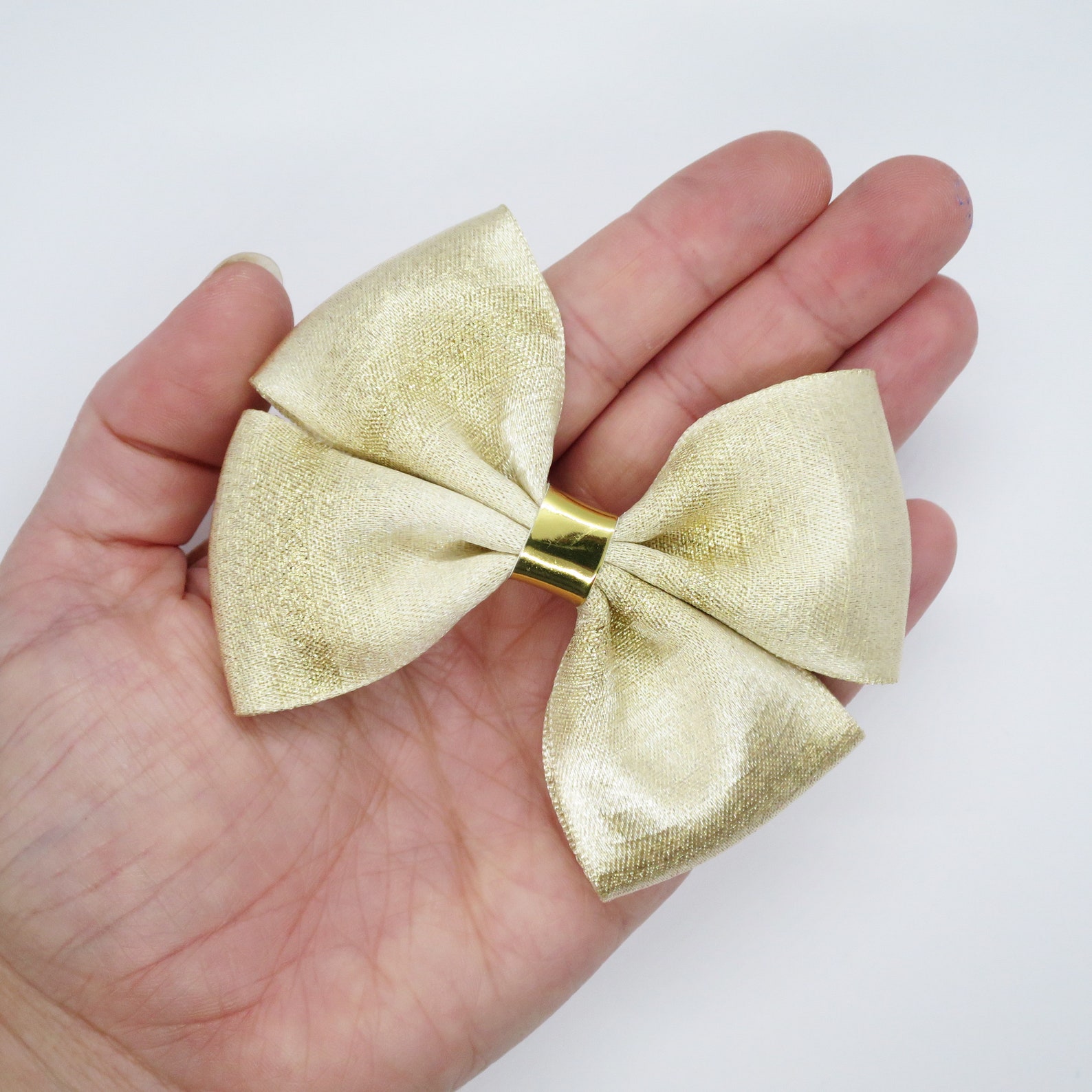 Gold hair bow Glitter hair bow metallic hair clip Ribbon | Etsy