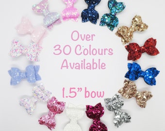 9 Small Chunky Glitter Hair Bow Fringe Clips Lilac Pink Blue Black Yellow