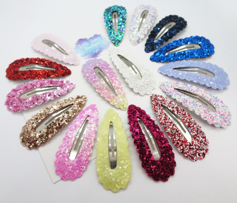 Glitter hair clip, Over 30 Colours, Scallop snap clip, fringe hair clip, glitter hair slide, toddler clip, school hair clip, glitter snap image 7