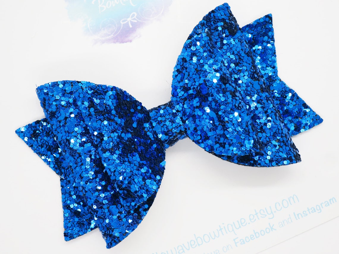 Yellow and Blue Glitter Hair Bow - wide 8