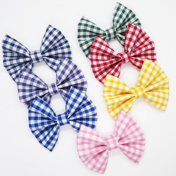 2 x Gingham Check Bow Hair Clips Girls School Uniform Bows Slides