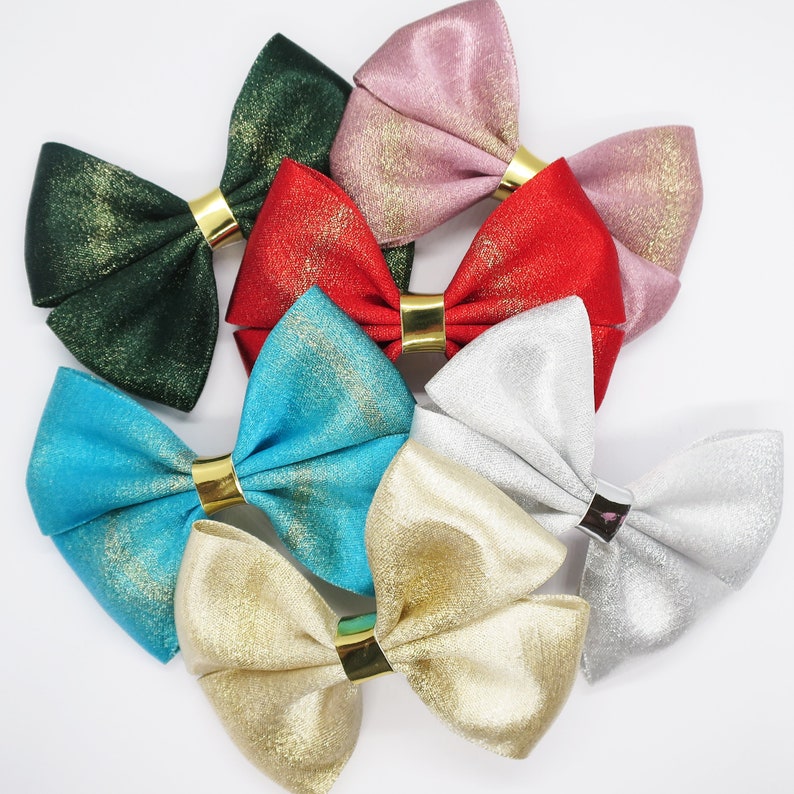 Gold hair bow Glitter hair bow baby headband large hair slide metallic hair clip Ribbon hair band christmas bobble sparkly hair bow