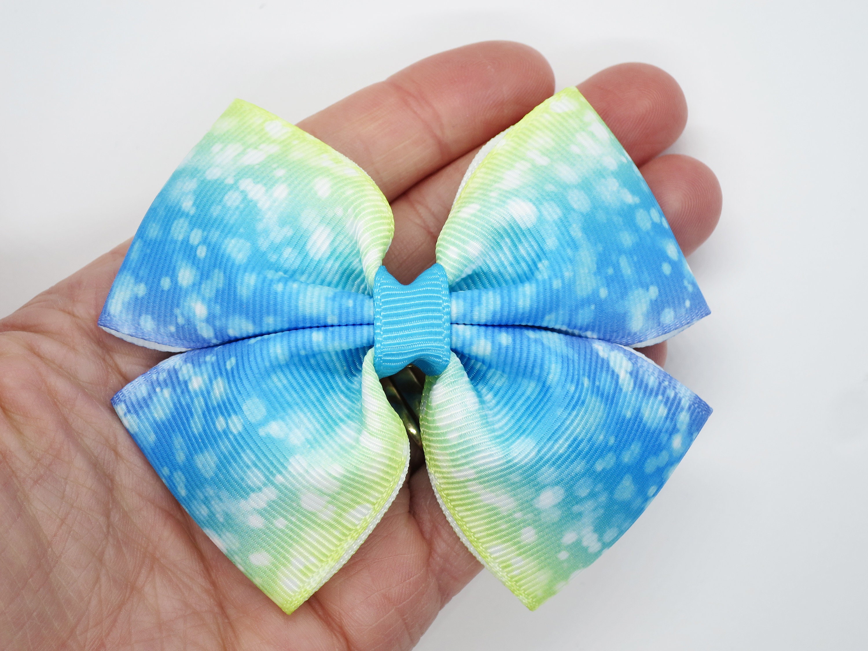 Large Blue Hair Bow - Sparkly Glitter Bow with Elastic Band - wide 8