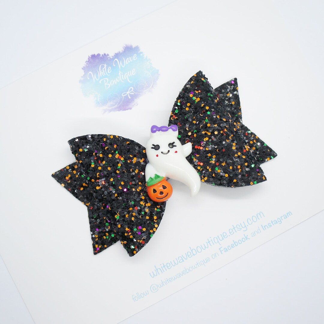 Halloween Hair Bow, Ghost Hair Clip, Orange Glitter Hair Band, Black Glitter Headband, Pumpkin