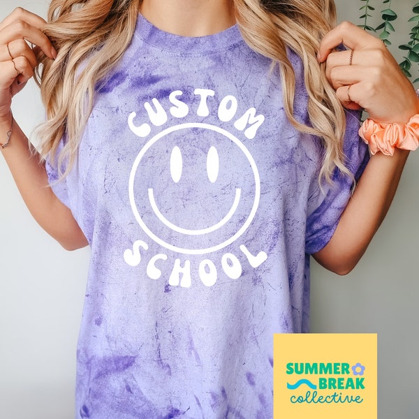 CUSTOMIZABLE School Teacher Happy Face Shirt, Smiley, Emoji, Tie Dye Retro Teacher Comfort Colors Blast Unisex T-shirt, Oversized Teacher