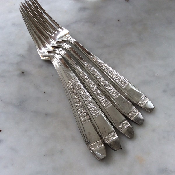 Dinner Forks  Set Six 1940s Daisy Pattern  Silver Plated  (105128E)