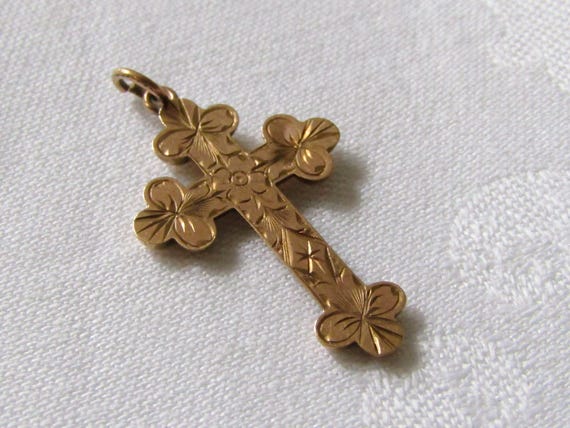 Dala 　　　　イギリスアンティーク　9ct rolled gold Cross - 9CT Gold Engraved Daisy Victorian Cross (A9… - Gem
