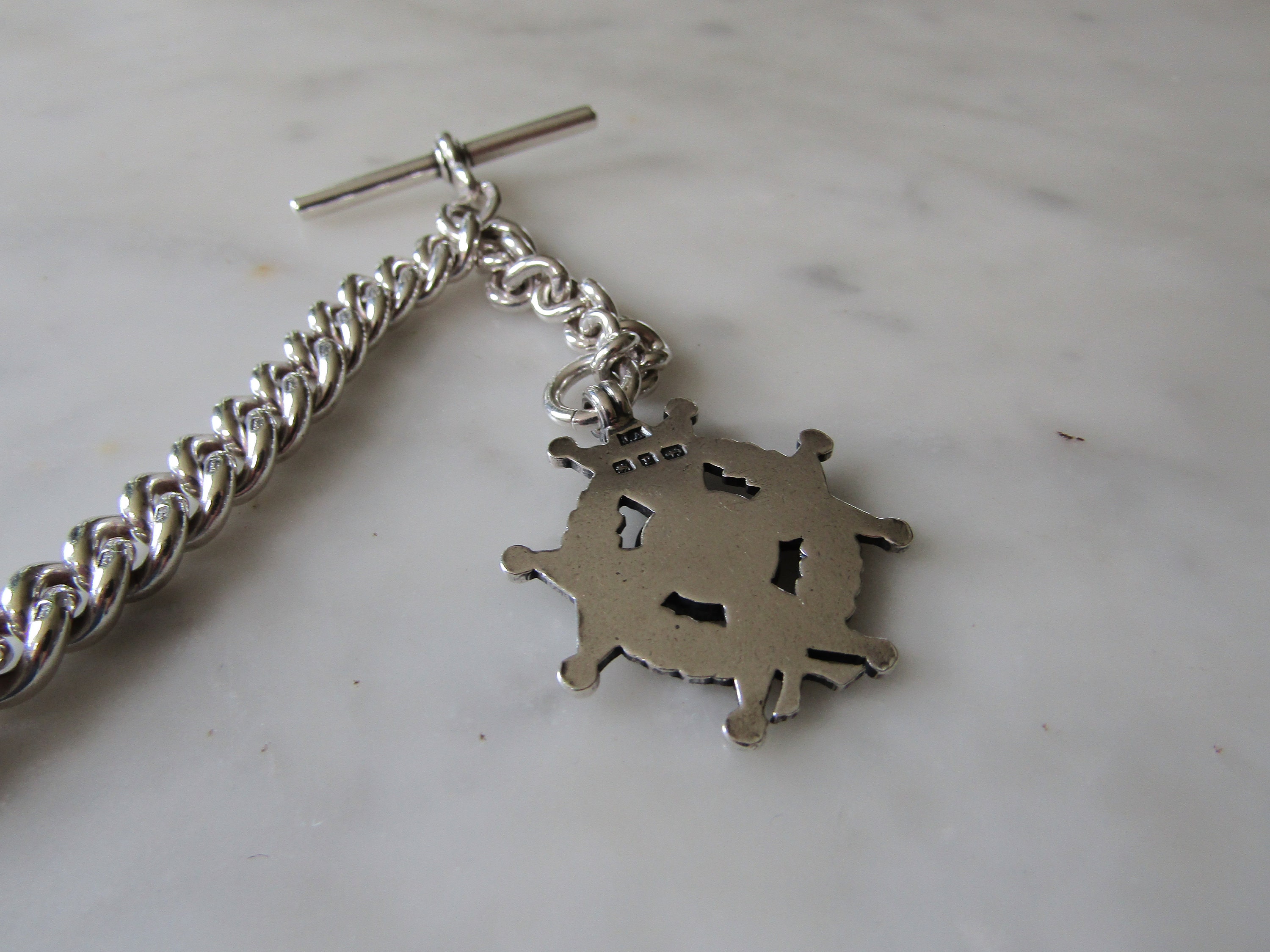 時計チェーン シングル アルバートとフォブ スターリング シルバー