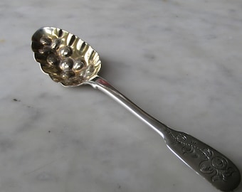 銀メッキのシュガースプーン。貝殻模様のシュガーシェーカースプーン