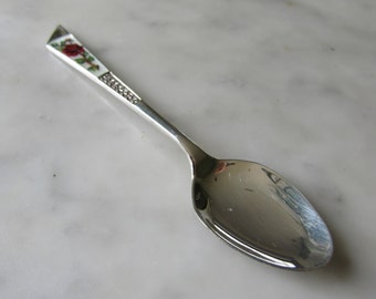 Spoon Sterling Silver and Enamel - Red Rose  -1960s  (107579E)