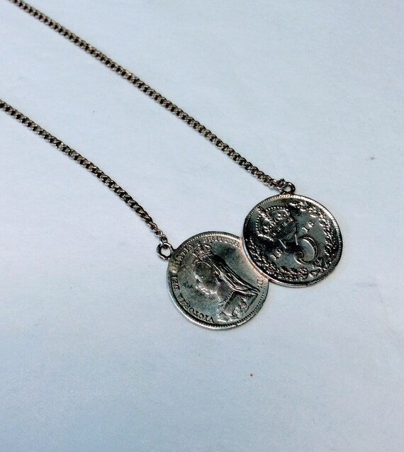 Coin Necklace Silver Vintage Two Antique Coins 104508E Etsy