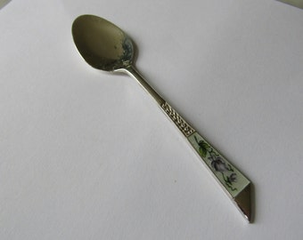 Spoon Sterling Silver and Enamel - Sweet Peas   -1960s  (107582E)
