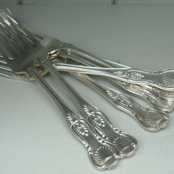 Salad Forks - Kings Pattern  English Silver Plate Set Six 1920s Mappin and Webb (107345E)