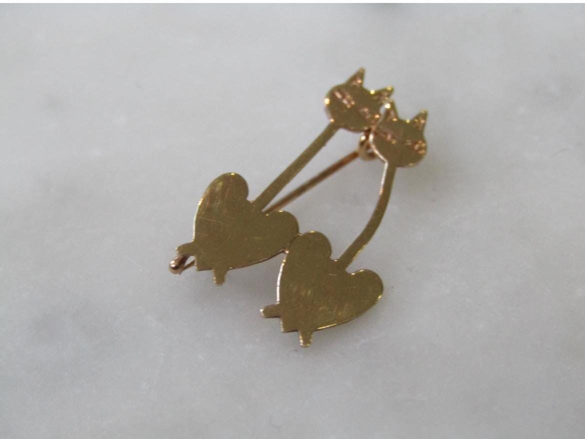 Broche Vintage - Deux Chats De Dos Sur Un Mur - Alliage Doré - Bijou Ancien Occasion