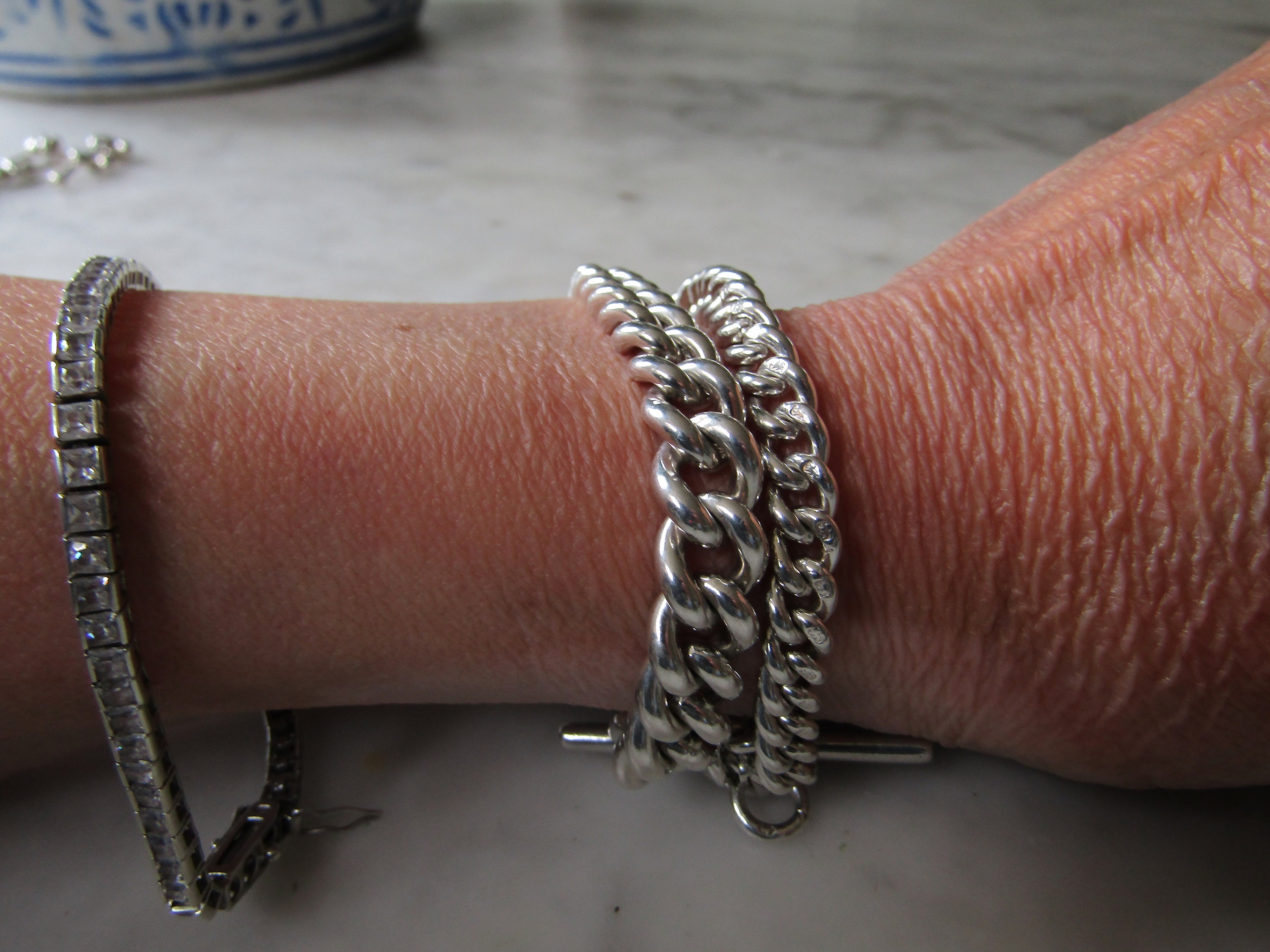 時計チェーン シングル アルバートとフォブ スターリング シルバー