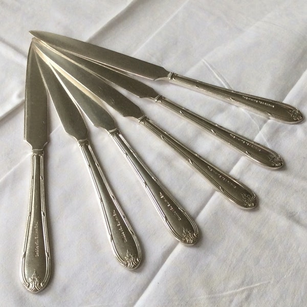 Tea Knives Silver Plated Mappin & Webb 1920s Set Six " The White Tea Rooms " (105812E)