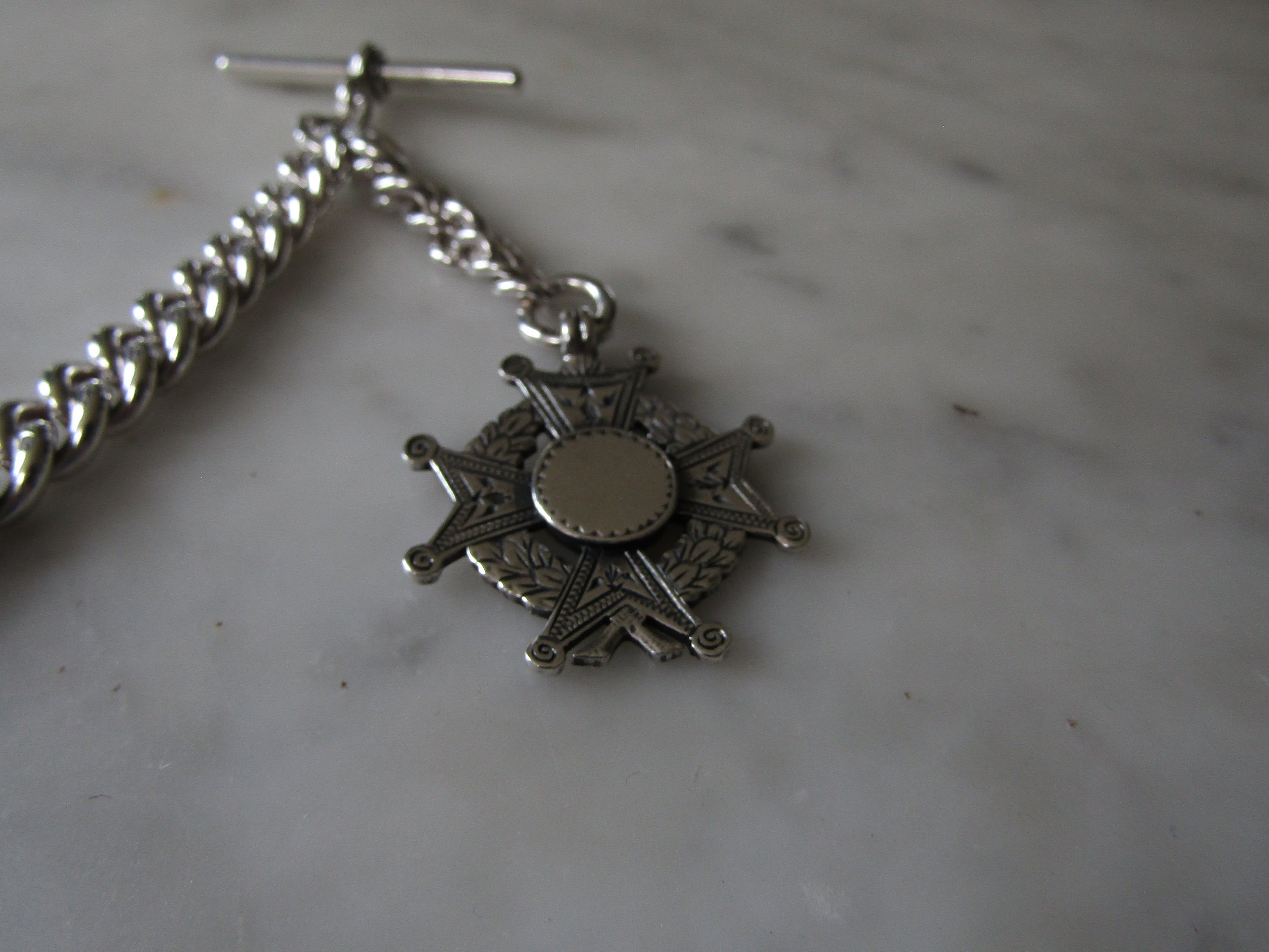 時計チェーン シングル アルバートとフォブ スターリング シルバー