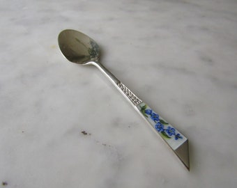 Spoon Sterling Silver and Enamel - Forget  Me Not -1960s  (107578E)