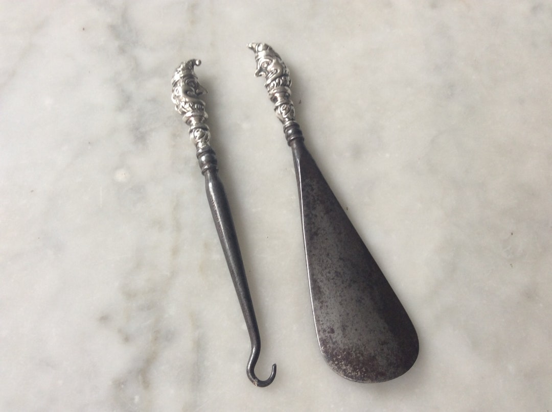 Shoe Horn and Button Hook Punch Sterling Silver 925 & Steel