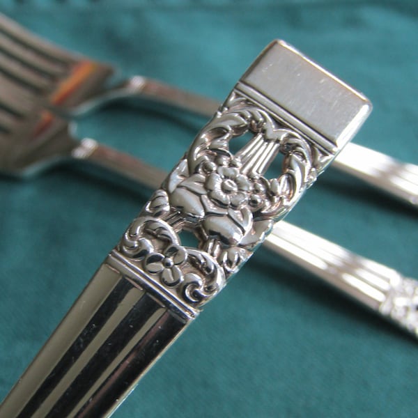 Salad  Forks  Silver Plated Silver Rose Pattern Set Six 1960s  (1077050E)