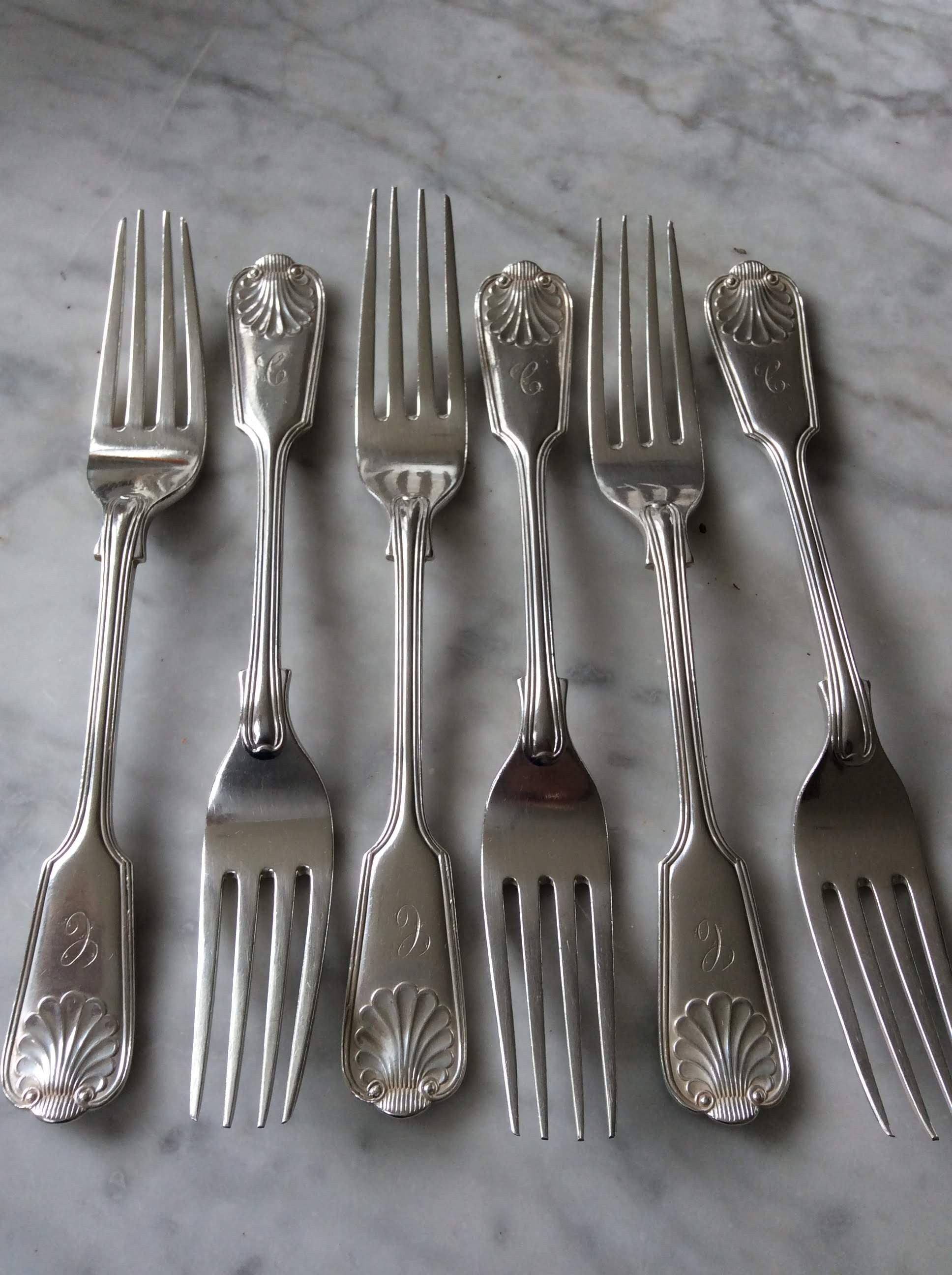 Dinner Forks Fiddle and Shell Pattern Set Six Sterling