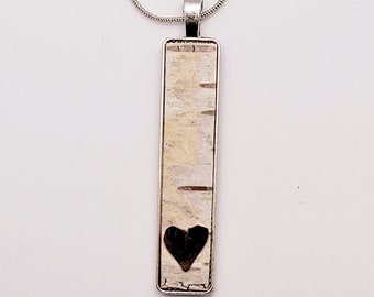Silver Birch Bark Heart Necklace Minimalist, love