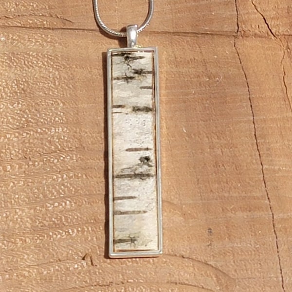 Thin real Birch Bark Necklace Natural, minimalist, Silver