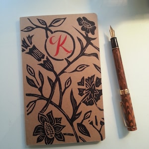 Set of 3 Linocut Flower Custom Monogrammed Notebooks