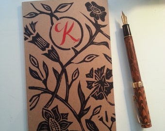 Set of 3 Linocut Flower Custom Monogrammed Notebooks