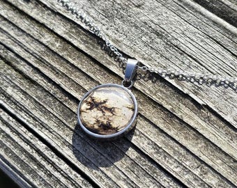 Birch Bark Necklace Small Round minimalist. Silver two sided