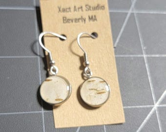 Birch Bark Earrings drop circle natural, minimalist. Sterling silver Hooks round