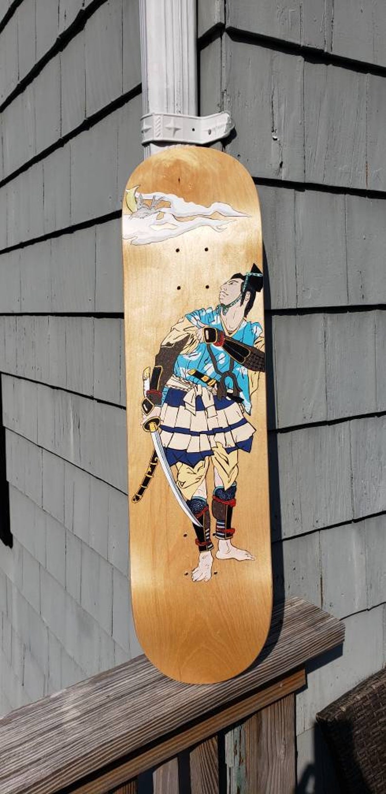 Hand Painted Skateboard deck. Japanese warrior. Etsy