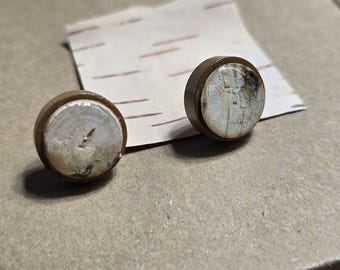 Silver Birch Bark Stud Earrings Stainless Steel Natural Minimalist Silver. Now in 3 sizes