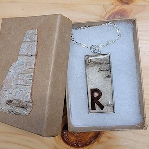 Birch Bark Pendant Necklace with Initial Minimalist Custom