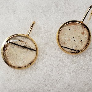 Birch Bark Earrings Gold Finish round Natural, MInimalistic