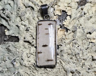 Silver Birch Bark Necklace Skinny Shape,  new size minimalist.