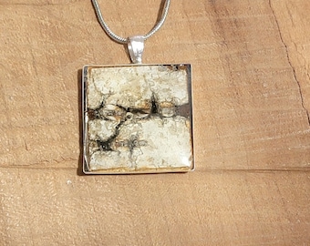 Square Sterling Silver Birch Bark Pendant Necklace