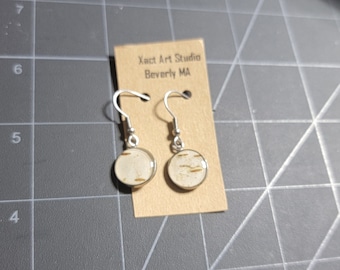 Birch Bark Earrings drop circle natural, minimalist. Sterling silver Hooks round