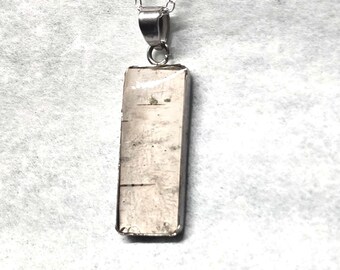Small Birch Bark Necklace Rectangular Shape Silver Pendant for the nature lover