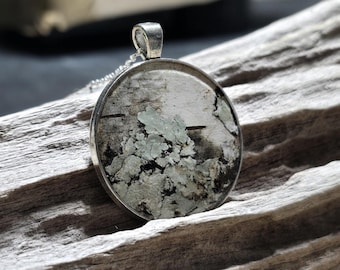 Birch Bark and Moss Resin Pendant Necklace