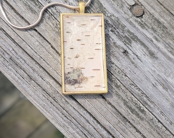Gold Birch Bark Pendant Large Necklace