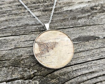 Round Birch Bark Pendant Necklace Minimalist Statement large