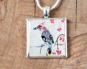 Custom Hand Painted Bird Pendant on Birch Bark